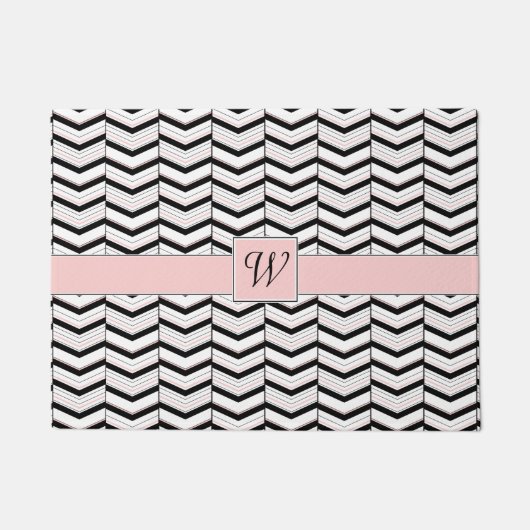 Black White en Blush Chevron Doormat Deurmat (Voorkant)