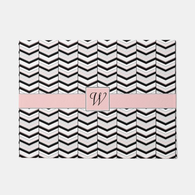 Black White en Blush Chevron Doormat Deurmat (Voorkant)