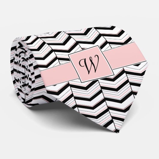 Black White en Blush Chevron Mannen Stropdas (Opgerold)