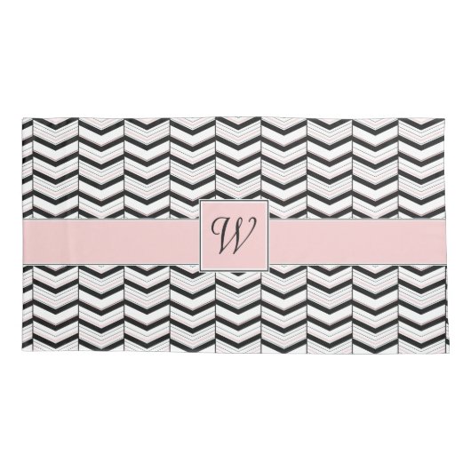Black White en Blush Chevron Pillow Hoesje Kussensloop (Achterkant)