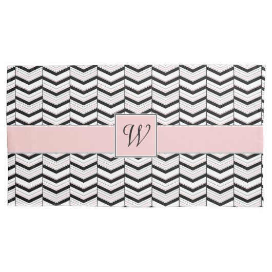 Black White en Blush Chevron Pillow Hoesje Kussensloop (Voorkant)