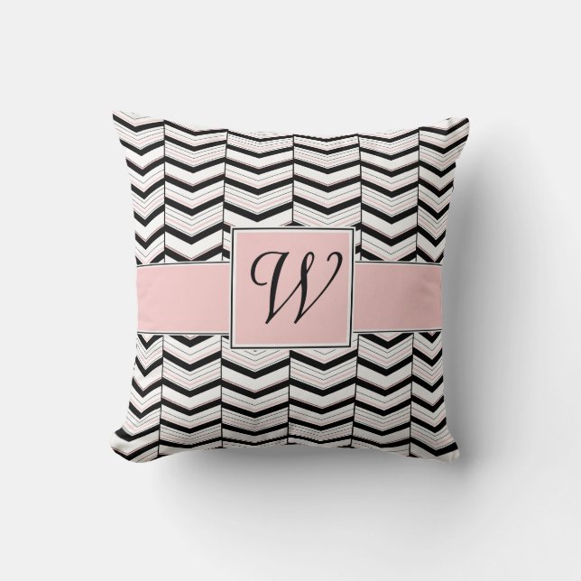 Black White en Blush Chevron Pillow Kussen (Voorkant)