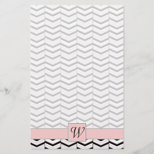 Black White en Blush Chevron Stationery Briefpapier (Voorkant)