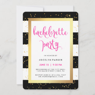 Black White en Faux Gold Bachelorette Party Kaart
