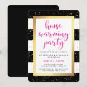 Black White en Faux Gold Housewarming Party Kaart (Voorkant / Achterkant)