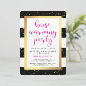 Black White en Faux Gold Housewarming Party Kaart (Staand voorkant)