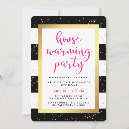 Black White en Faux Gold Housewarming Party Kaart (Voorkant)