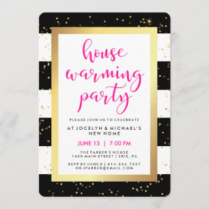 Black White en Faux Gold Housewarming Party Kaart