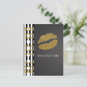 Black White en Faux Gold Shimmer Lips Event Briefkaart (Staand voorkant)
