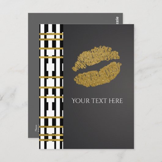 Black White en Faux Gold Shimmer Lips Event Briefkaart (Voorkant / Achterkant)