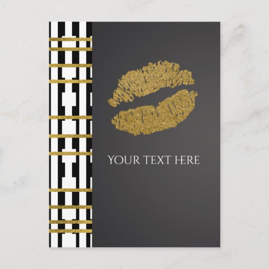Black White en Faux Gold Shimmer Lips Event Briefkaart (Voorkant)