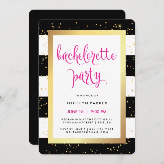 Black White en Faux Gold vrijgezellenfeest Kaart (Voorkant / Achterkant)