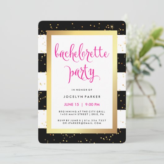 Black White en Faux Gold vrijgezellenfeest Kaart (Staand voorkant)