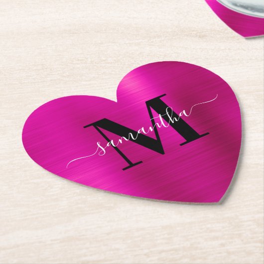 Black White en Faux Hot Pink Folie Heart Kartonnen Onderzetters (Gekanteld)