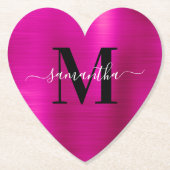 Black White en Faux Hot Pink Folie Heart Kartonnen Onderzetters (Voorkant)