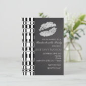 Black White en Faux Silver Beauty Lips Kiss Party Kaart (Staand voorkant)