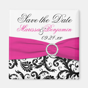 Black, White en Fuchsia Wedding Favor Magnet
