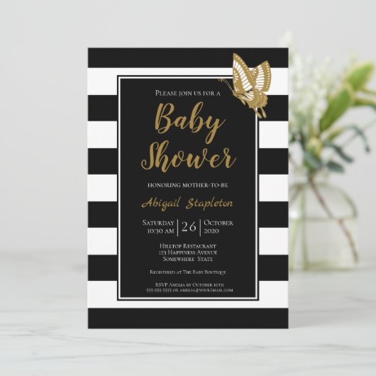 Black White en Gold Baby shower Kaart (Staand voorkant)