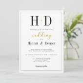 Black White en Gold Classic Monogram Weddenschap Kaart (Staand voorkant)