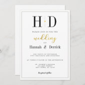 Black White en Gold Classic Monogram Weddenschap Kaart (Voorkant / Achterkant)