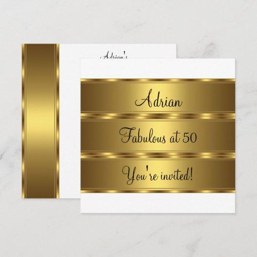 Black White en Gold Fabulous 50th Birthday Party 2 Kaart (Voorkant / Achterkant)