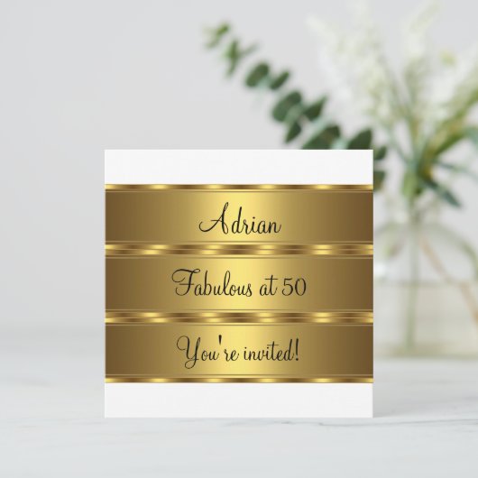 Black White en Gold Fabulous 50th Birthday Party 2 Kaart (Staand voorkant)