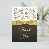 Black, White en Gold Floral Bedankkaart (Staand voorkant)