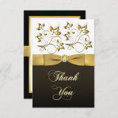 Black, White en Gold Floral Bedankkaart (Voorkant / Achterkant)