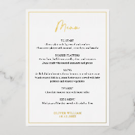 Black, White en Gold Foil Boy Baptism-menukaart Folie Uitnodiging