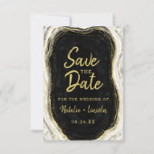 Black White en Gold Geode Agate Slice Marble Moder Save The Date (Voorkant)