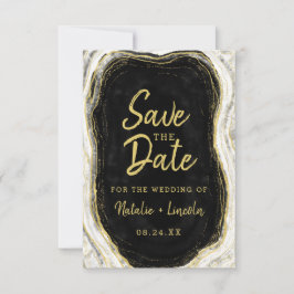 Black White en Gold Geode Agate Slice Marble Moder Save The Date