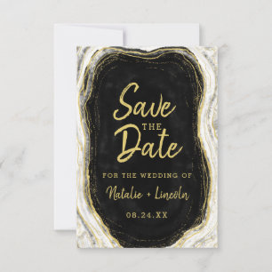 Black White en Gold Geode Agate Slice Marble Moder Save The Date