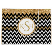 Black White en Gold Glitter Chevron Pattern Large Cadeautasje (Achterkant)