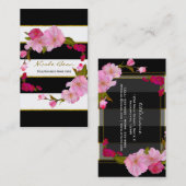 Black White en Gold Modern Floral Chic Glamor Visitekaartje (Voorkant / Achterkant)