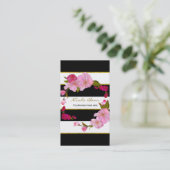 Black White en Gold Modern Floral Chic Glamor Visitekaartje (Staand voorkant)