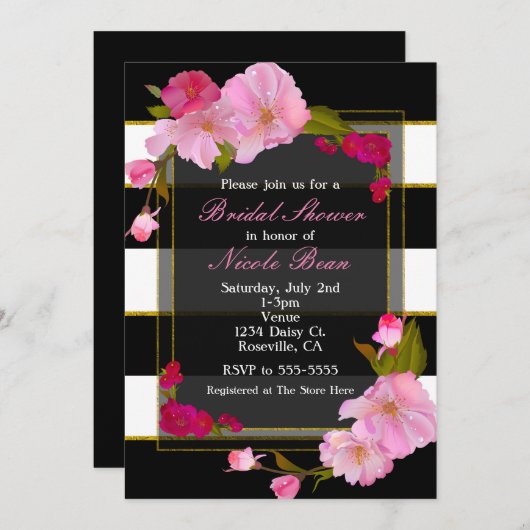 Black White en Gold Modern Floral Chic Kaart (Voorkant / Achterkant)