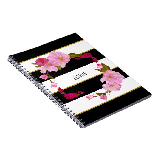 Black White en Gold Modern Floral Chic Notitieboek (Rechterzijde)