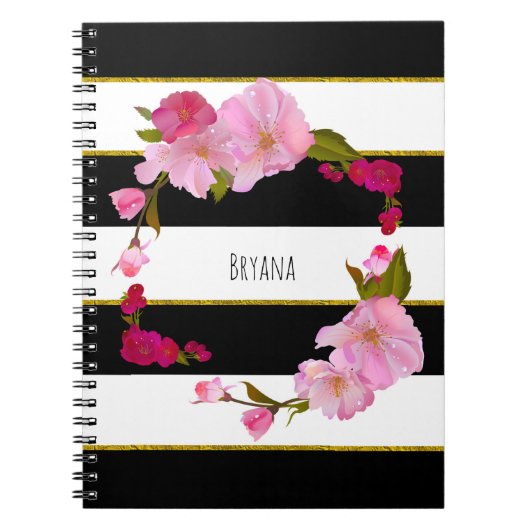 Black White en Gold Modern Floral Chic Notitieboek (Voorkant)
