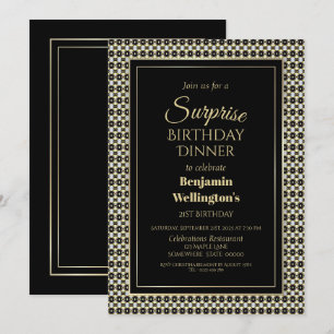 Black White en Gold Surprise 21st Birthday Dinner Kaart