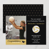 Black White en Golden Volleyball graduparty Kaart (Voorkant / Achterkant)