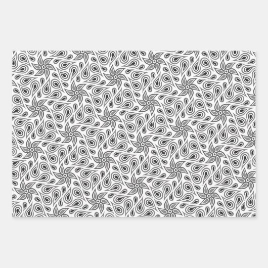 Black White en Grey Abstract Flower Paisley Patter Inpakpapier Vel (Voorkant 3)