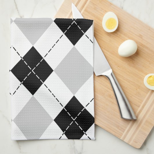 Black White en Grey Argyle Theedoek (Quarter Fold)
