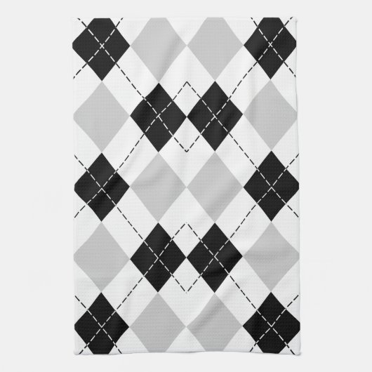 Black White en Grey Argyle Theedoek (Verticaal)