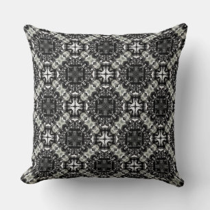 Black, White en Grey Ruffled Mandalas Pattern Kussen