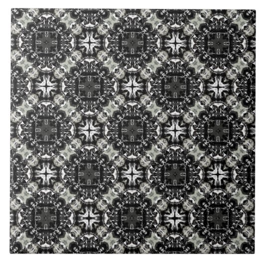 Black, White en Grey Ruffled Mandalas Pattern Tegeltje (Voorkant)