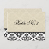 Black White en Ivory Damask Wedding Table Number Briefkaart (Voorkant / Achterkant)