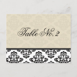 Black White en Ivory Damask Wedding Table Number Briefkaart