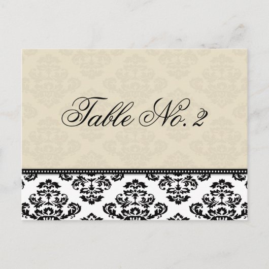 Black White en Ivory Damask Wedding Table Number Briefkaart (Voorkant)
