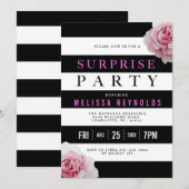 Black White en Roses Surprise Party Kaart (Voorkant / Achterkant)