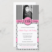 Black, White en Roze Stripe Invite (Voorkant / Achterkant)